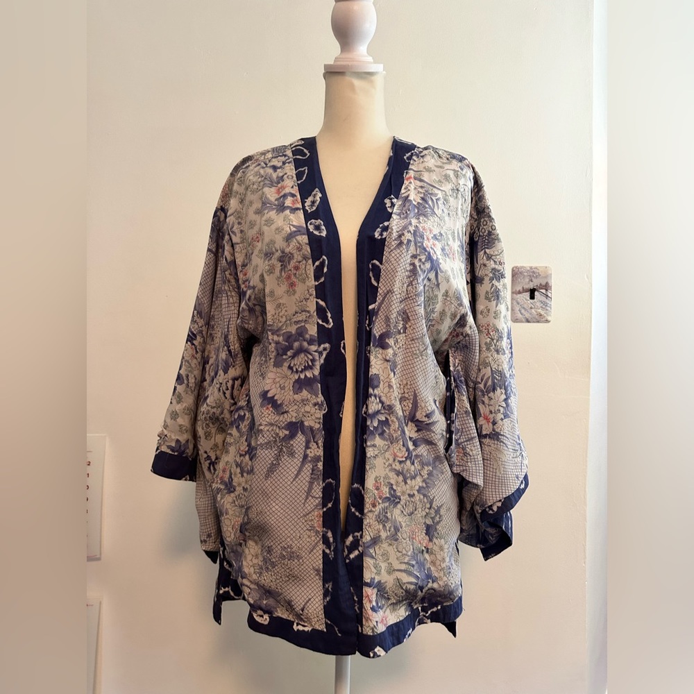 RARE Calypso St. Barth painted silk and shibori cotton kimono